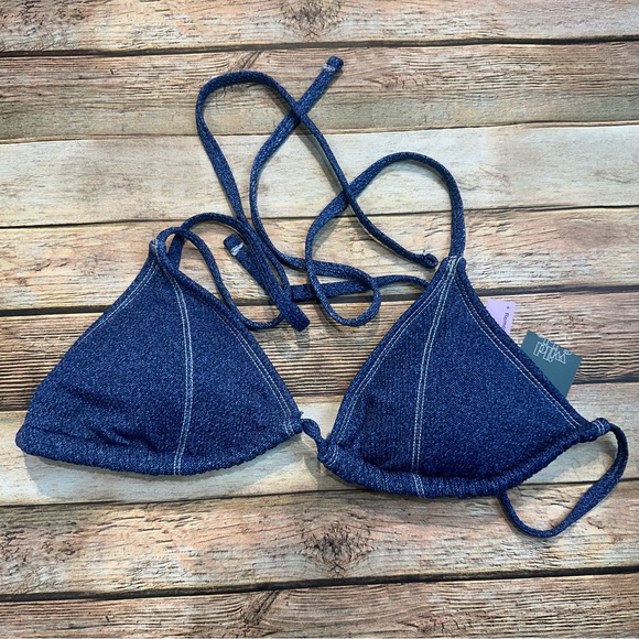 NWT Wild Fable Denim Textured Triangle Bikini Top - Picture 5 of 5